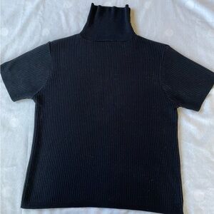 90’S / Y2K ERA VINTAGE SHORT SLEEVE TURTLENECK SWEATER TOP BLACK! MADE IN USA!